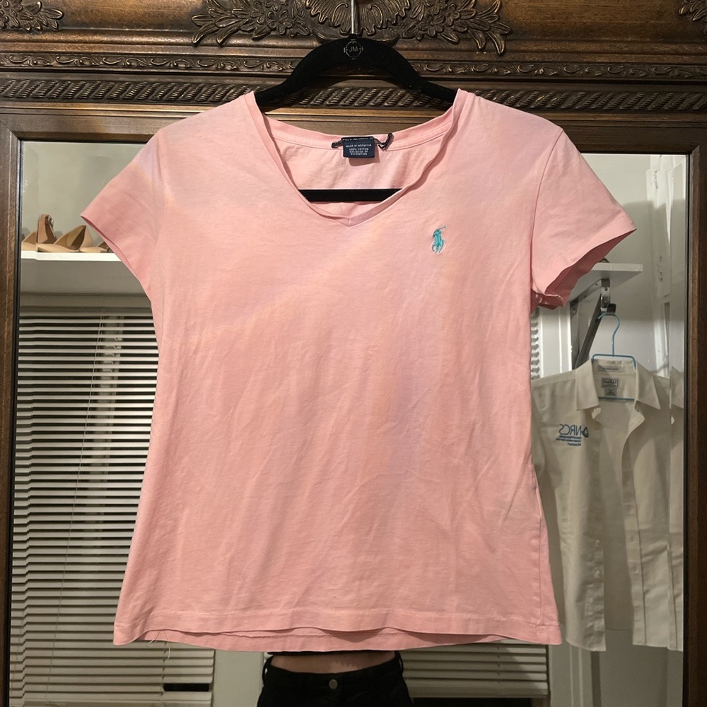 Pastel Pink Polo Ralph Lauren short sleeve v neck t shirts